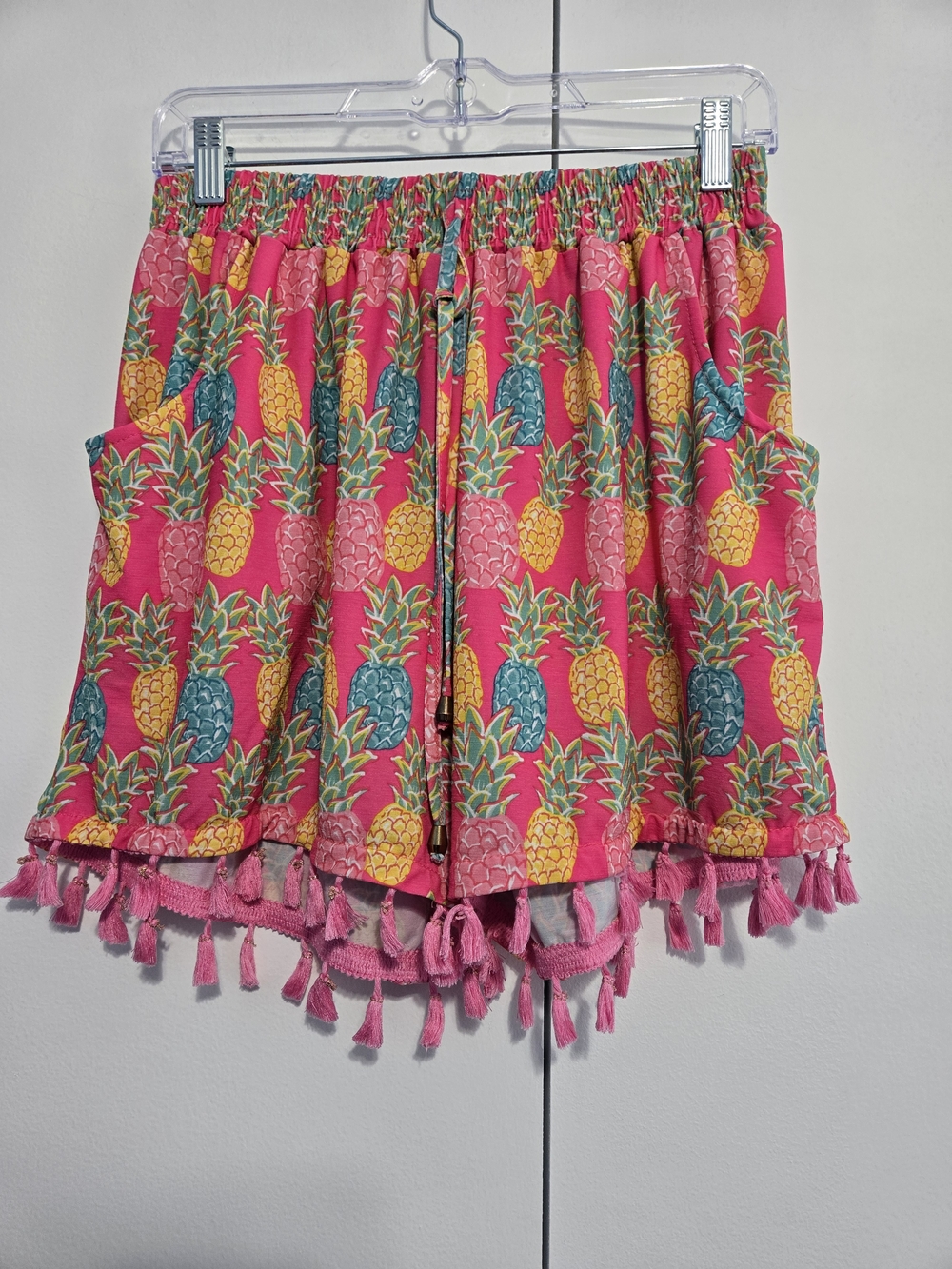 Simply Southern Pineapple Tassel Shorts Pink Tropical Pull-On XL